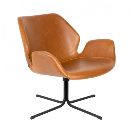 Fauteuil simili cuir cognac design Nikki Zuiver