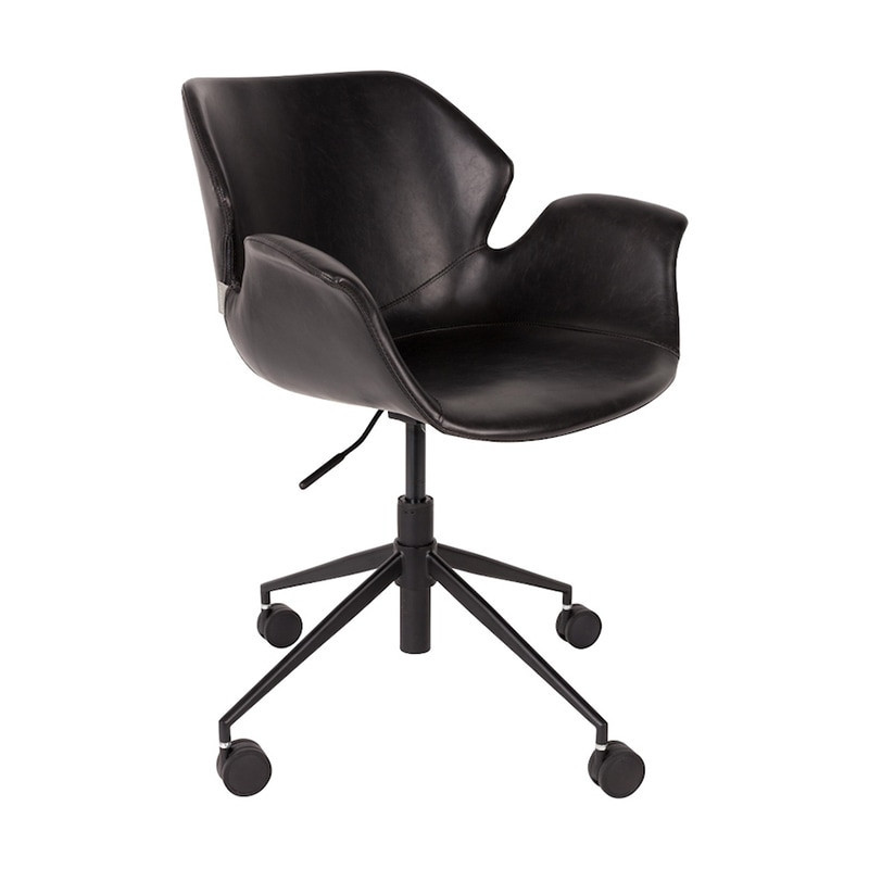 Chaise de bureau noire design en simili cuir Nikki Zuiver