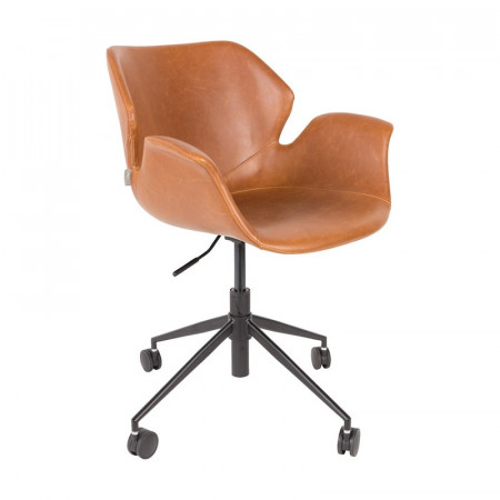 Chaise de bureau design en simili cuir marron Nikki Zuiver