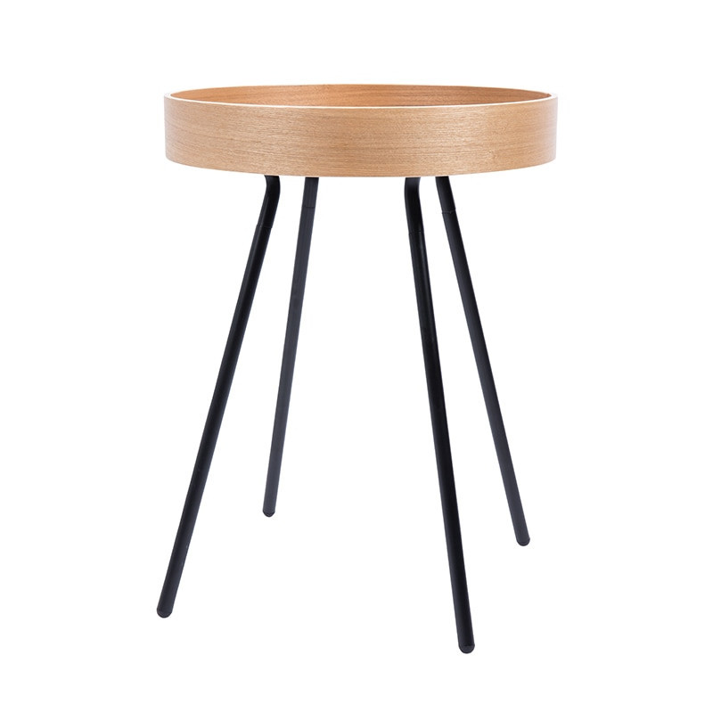 Bout de canapé rond plateau bois pied métal noir - CDC Design