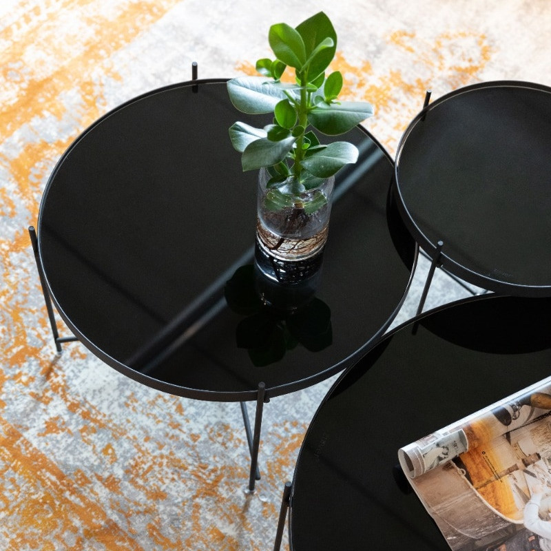 Table d'appoint ronde noire plateau en verre sur CDC Design