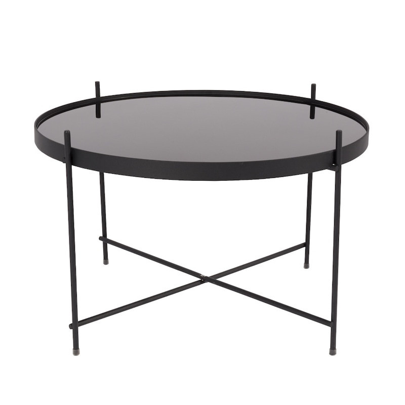 Table d'appoint noire ronde plateau en verre Cupid Zuiver