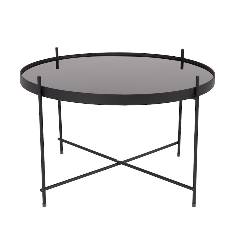 Table d'appoint ronde noire plateau en verre sur CDC Design