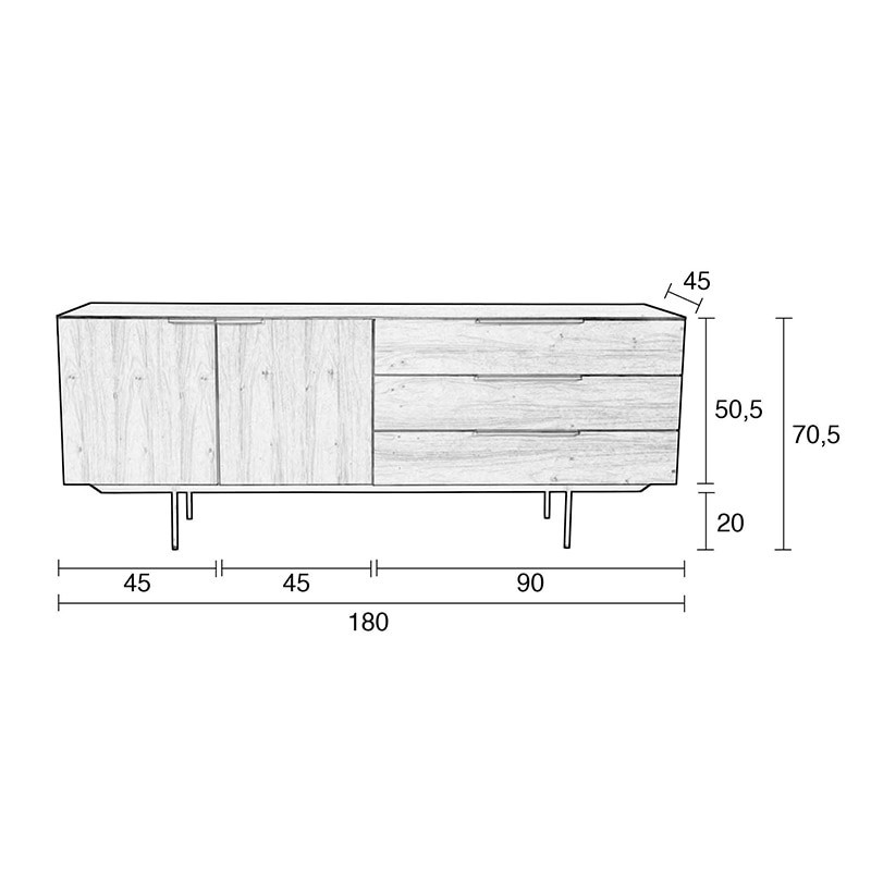 Buffet salle à manger design avec tiroirs en bois placage noyer - Travis 