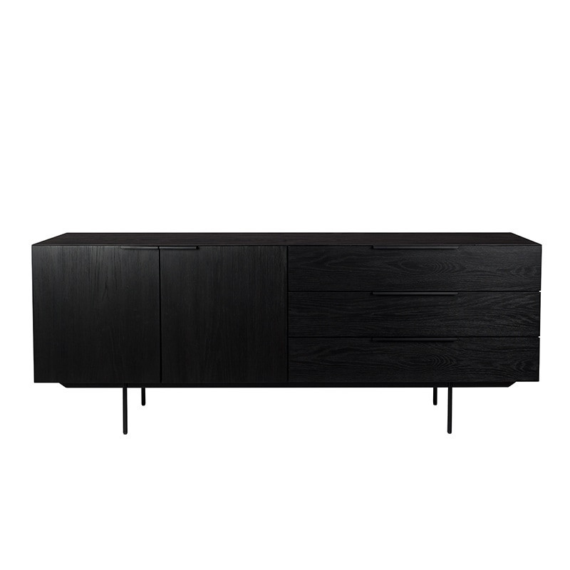 Buffet avec tiroirs noir en bois placage chêne Travis Zuiver