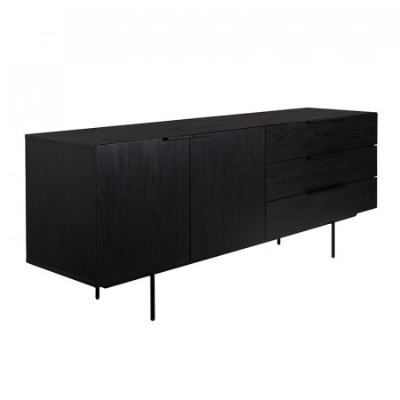 Buffet noir avec tiroirs en bois placage chêne - Travis 