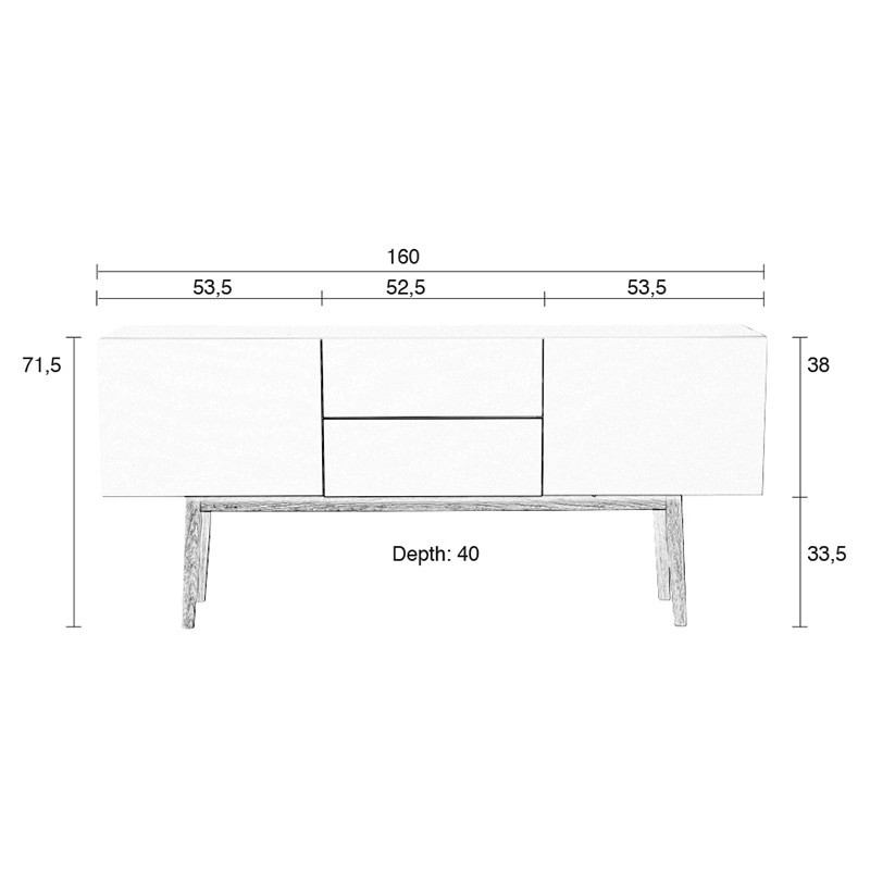 Buffet blanc laqué style scandinave 2 portes et 2 tiroirs - High 