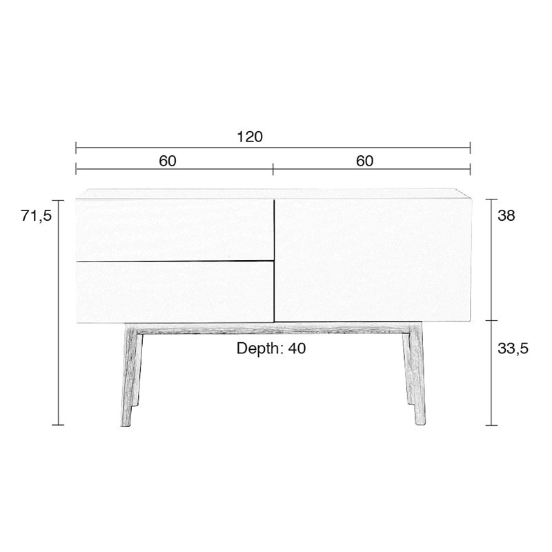 Buffet laqué blanc scandinave 120cm, 1 porte et 2 tiroirs - High 