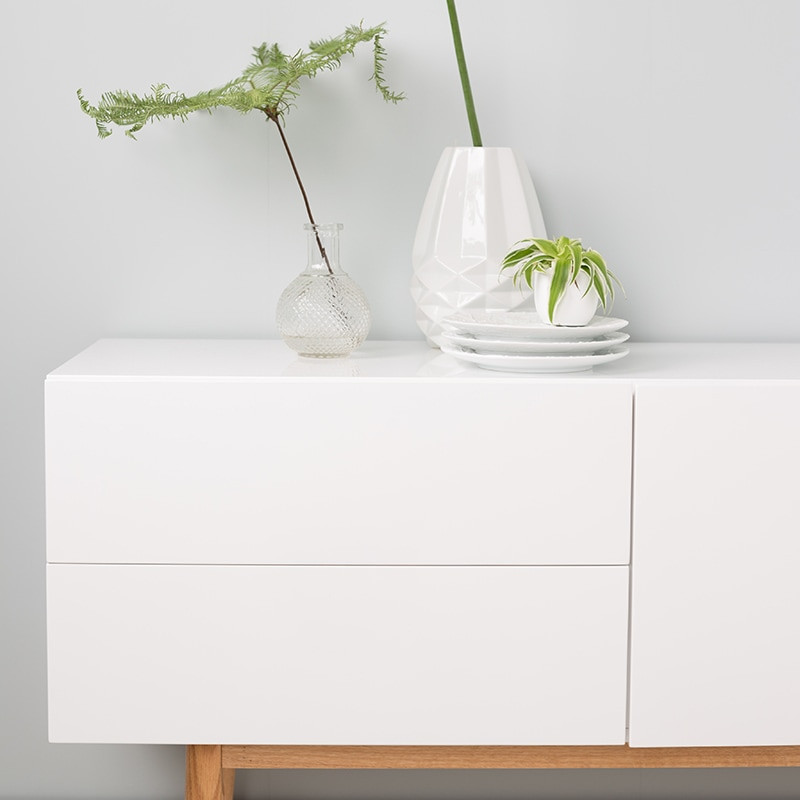 Buffet laqué blanc scandinave 120cm, 1 porte et 2 tiroirs - High 