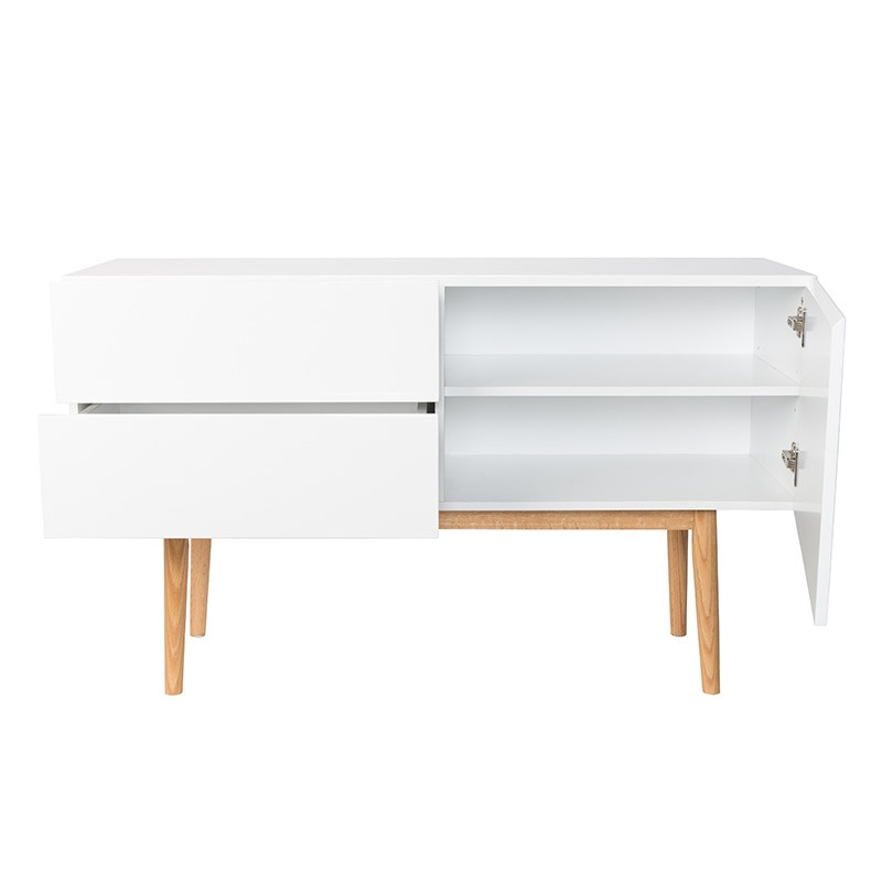 Buffet laqué blanc scandinave 120cm, 1 porte et 2 tiroirs - High 