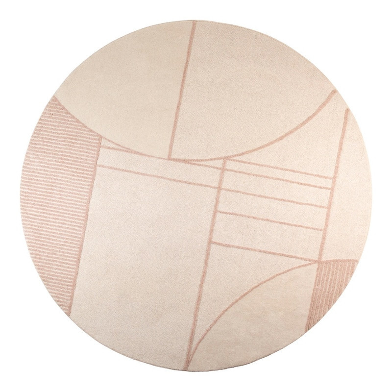 Tapis moquette rond rose et blanc crème motifs géométriques 240cm - Bliss 