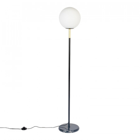 Lampadaire design globe blanc en métal noir et doré Orion Zuiver