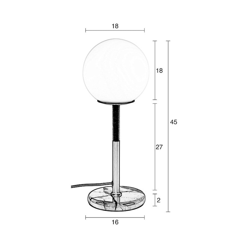 Lampe design à poser globe blanc en métal noir et doré - Orion 