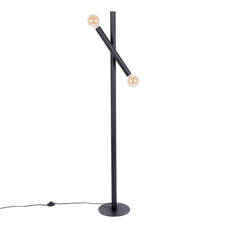 Lampadaire design salon métal noir 2 ampoules - Hawk 