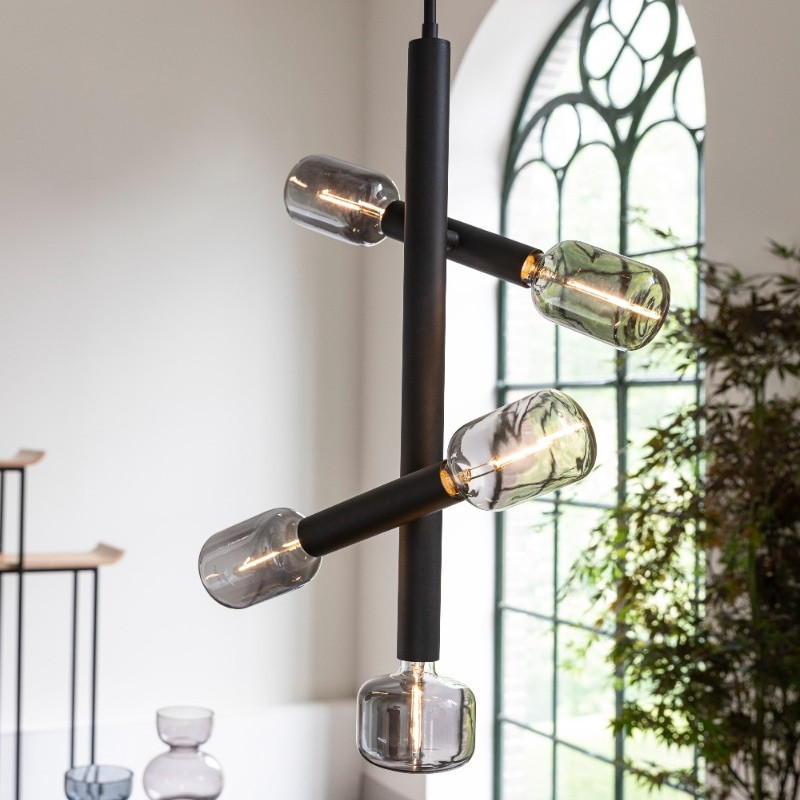 Lustre design métal noir 5 ampoules - Hawk 