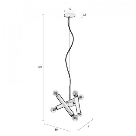 Lustre design métal noir 6 ampoules - Hawk 