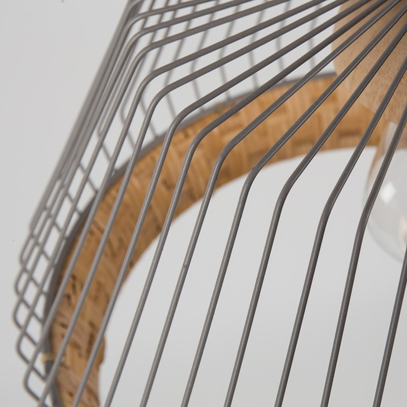 Suspension luminaire cage oiseau en métal et rotin - Birdy 