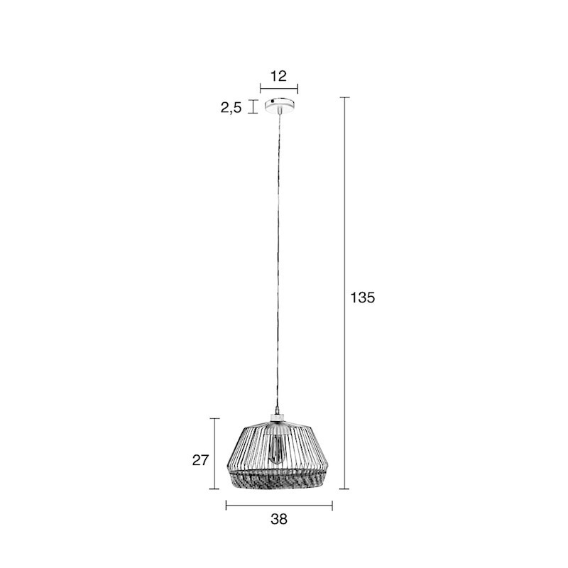 Suspension luminaire cage oiseau en métal et rotin - Birdy 