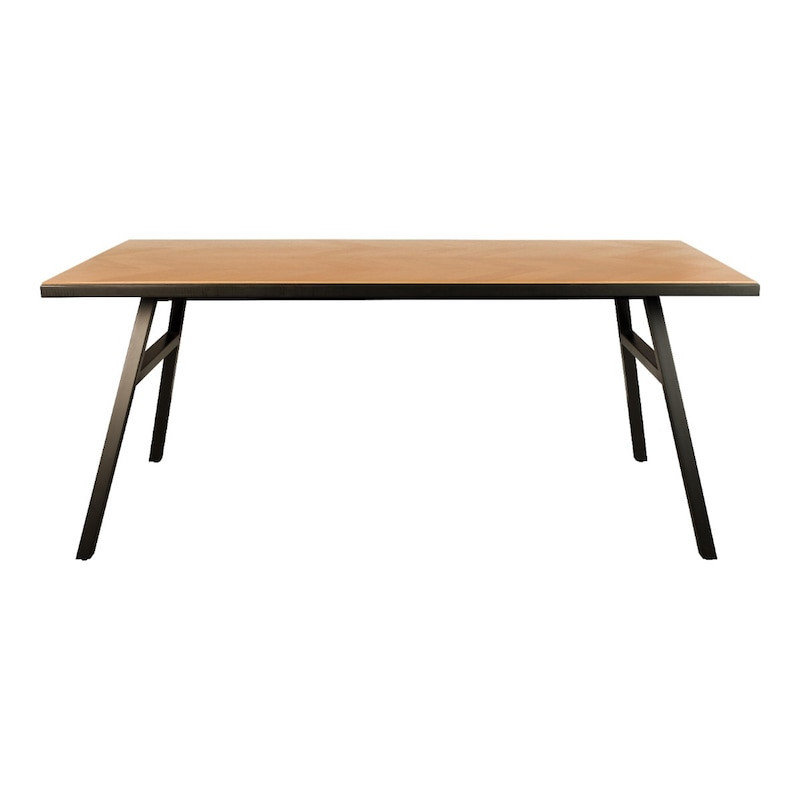 Table salle à manger bois métal plateau motif chevron - Seth 