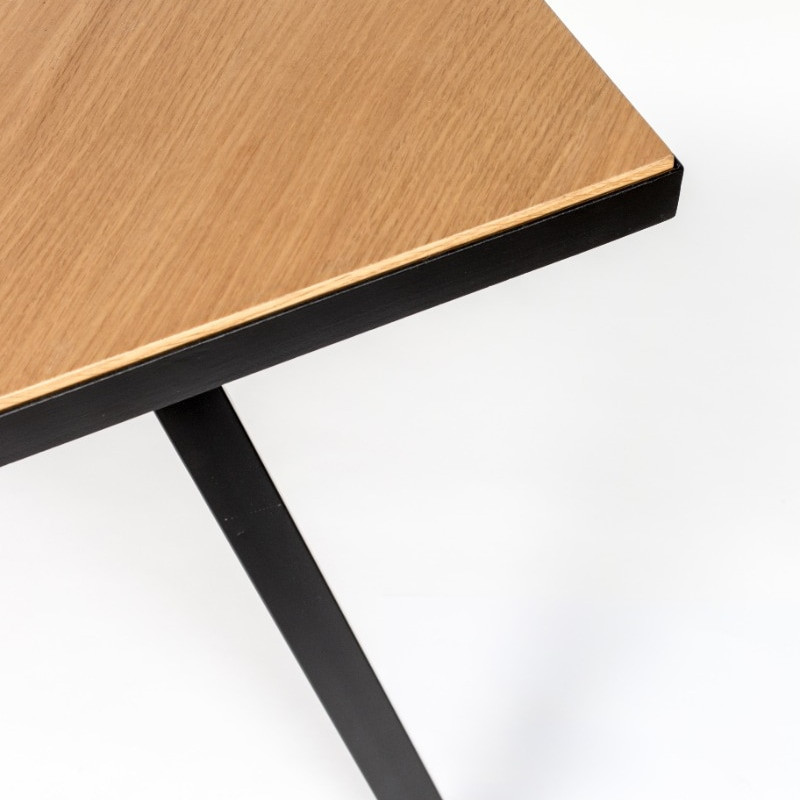 Table salle à manger bois métal plateau motif chevron - Seth 