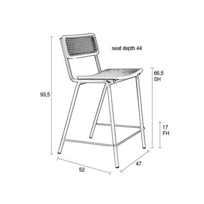 Tabouret de bar design vintage cannage et métal noir - Jort 