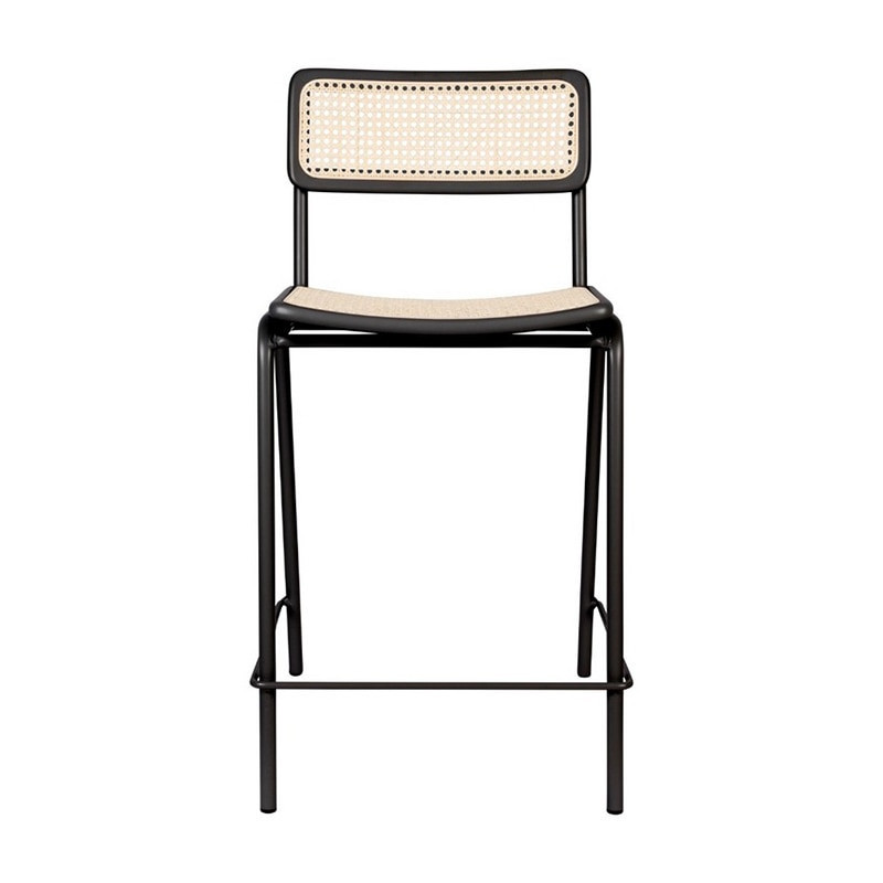 Tabouret de bar design vintage cannage et métal noir - Jort 