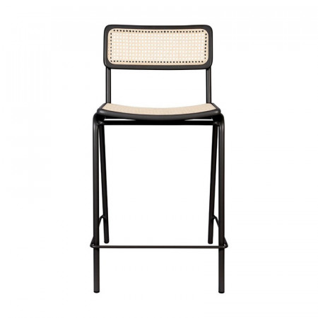 Tabouret de bar design vintage cannage et métal noir - Jort 