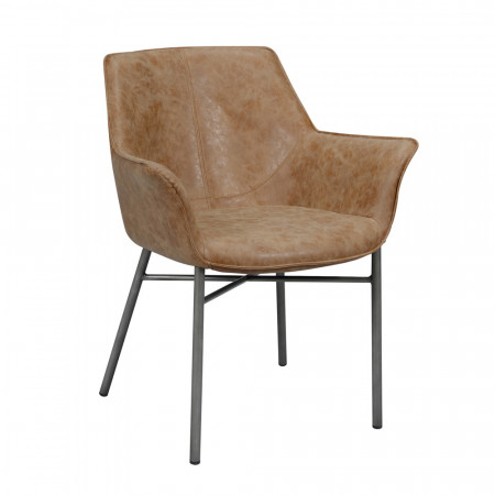 Chaise industrielle design en simili cuir marron avec accoudoirs - Vex