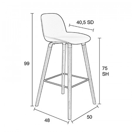 Tabouret de bar scandinave gris clair - Albert 