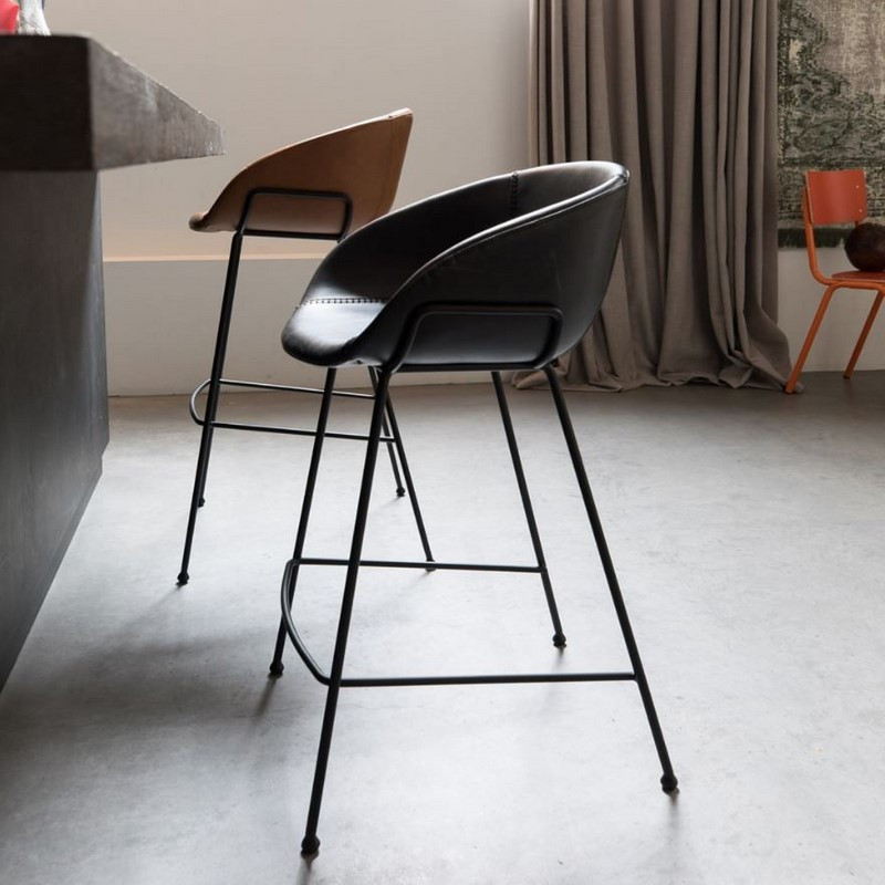 tabouret de bar simili cuir noir design - Coup de Cœur Design