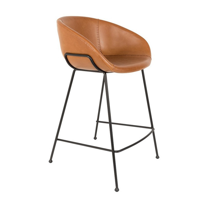 Tabouret de bar design simili cuir marron Feston Zuiver