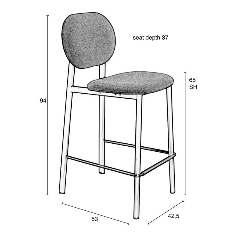 Tabouret de bar tissu gris et pieds métal noir - Spike 