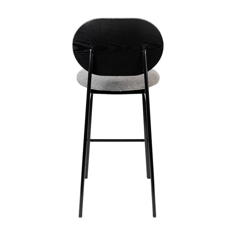Tabouret de bar tissu gris et pieds métal noir - Spike 