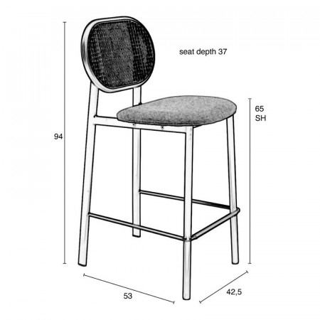 Tabouret de bar cannage et tissu rose - Spike 