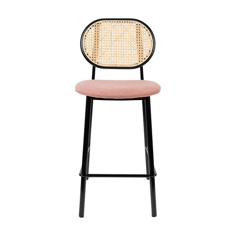 Tabouret de bar cannage et tissu rose - Spike 