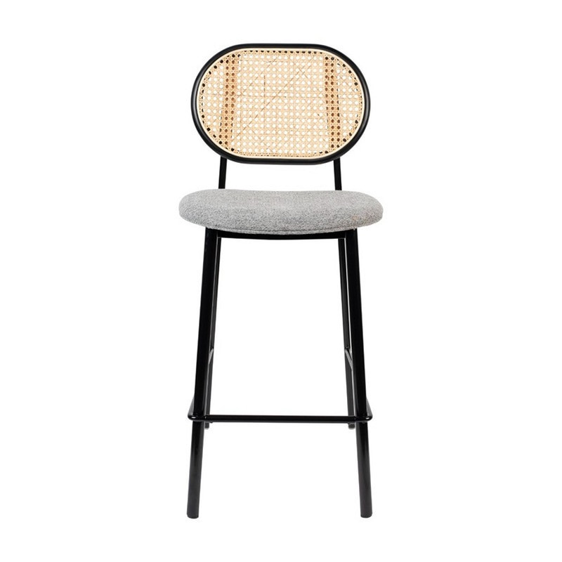 Tabouret de bar cannage et tissu gris clair - Spike 