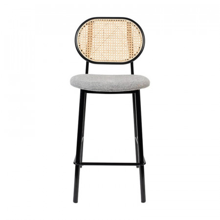 Tabouret de bar cannage et tissu gris clair - Spike 