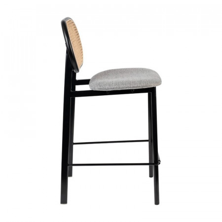 Tabouret de bar cannage et tissu gris clair - Spike 