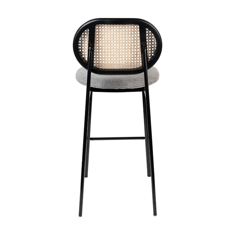 Tabouret de bar cannage et tissu gris clair - Spike 