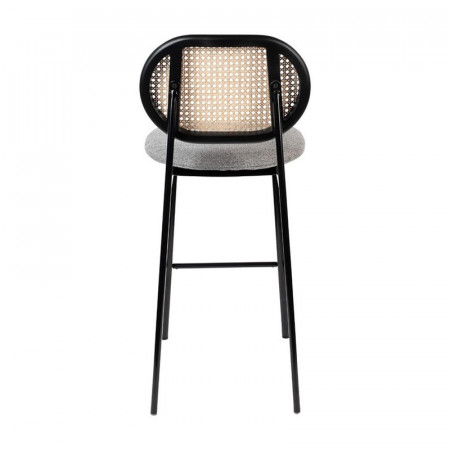 Tabouret de bar cannage et tissu gris clair - Spike 