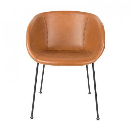 Chaise de salle à manger design en simili cuir marron Feston Zuiver