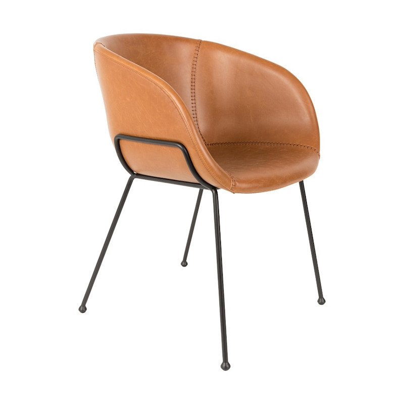Chaise de salle à manger en simili cuir marron design Feston Zuiver