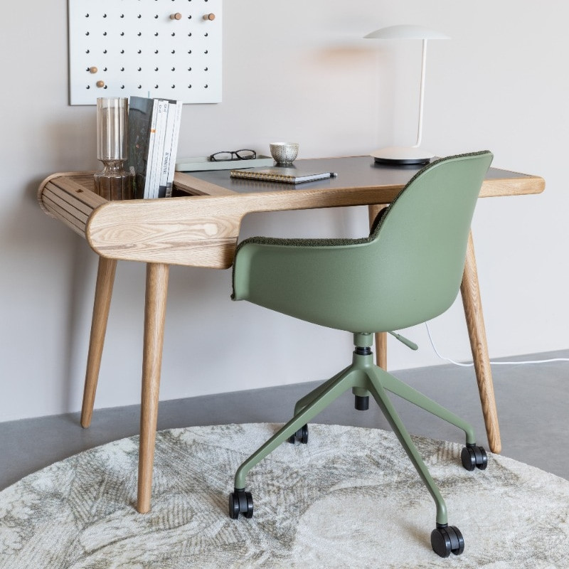Chaise de bureau design laine bouclée vert kaki - Albert 