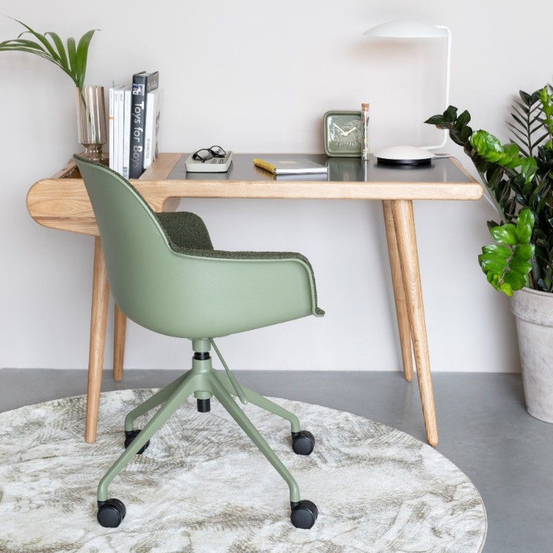 Chaise de bureau design laine bouclée vert kaki Albert Zuiver
