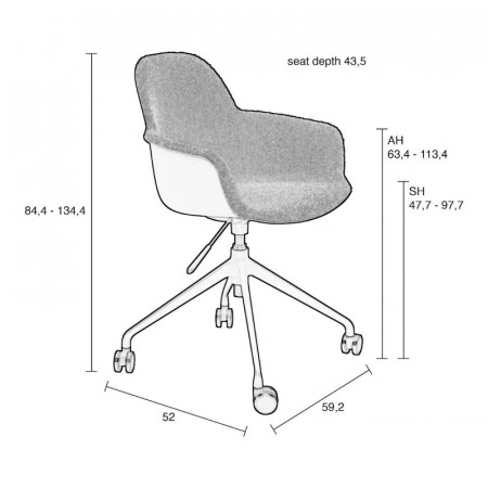 Chaise de bureau design laine bouclée vert kaki - Albert 