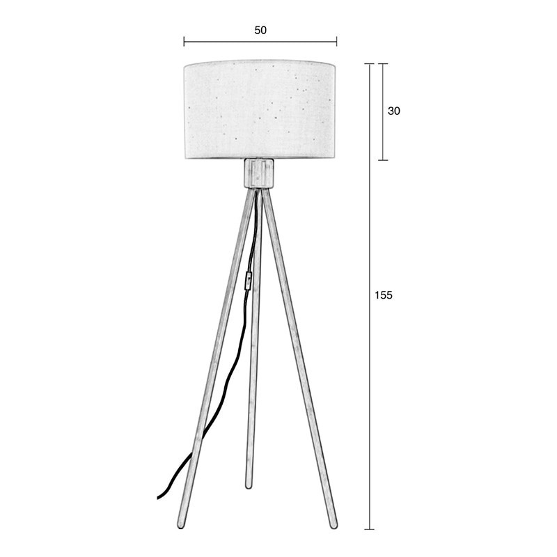 Lampadaire trepied bois et abat-jour blanc en lin - Fan