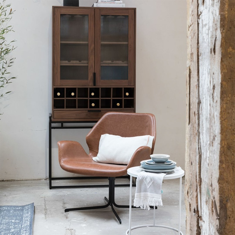 Fauteuil design simili cuir cognac - Nikki