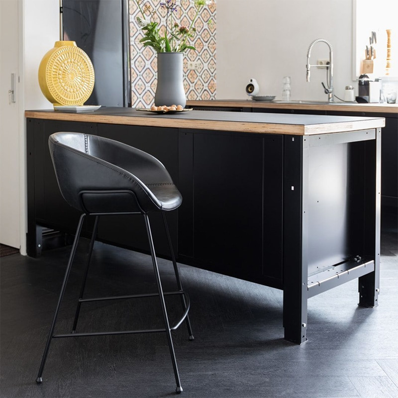 Tabouret de bar simili cuir noir design - Feston