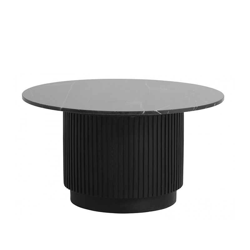 Table basse ronde en marbre noir et bois noir - Mani