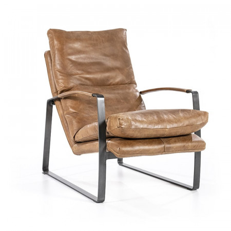 Fauteuil cuir vintage marron cognac - Rex 